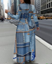 Image 2 of Denim Inspired (not denim) Designed Long Sleeve Maxi Dress