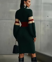 Image 1 of Dark Green Striped Sweater Dress