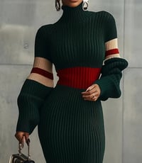 Image 3 of Dark Green Striped Sweater Dress