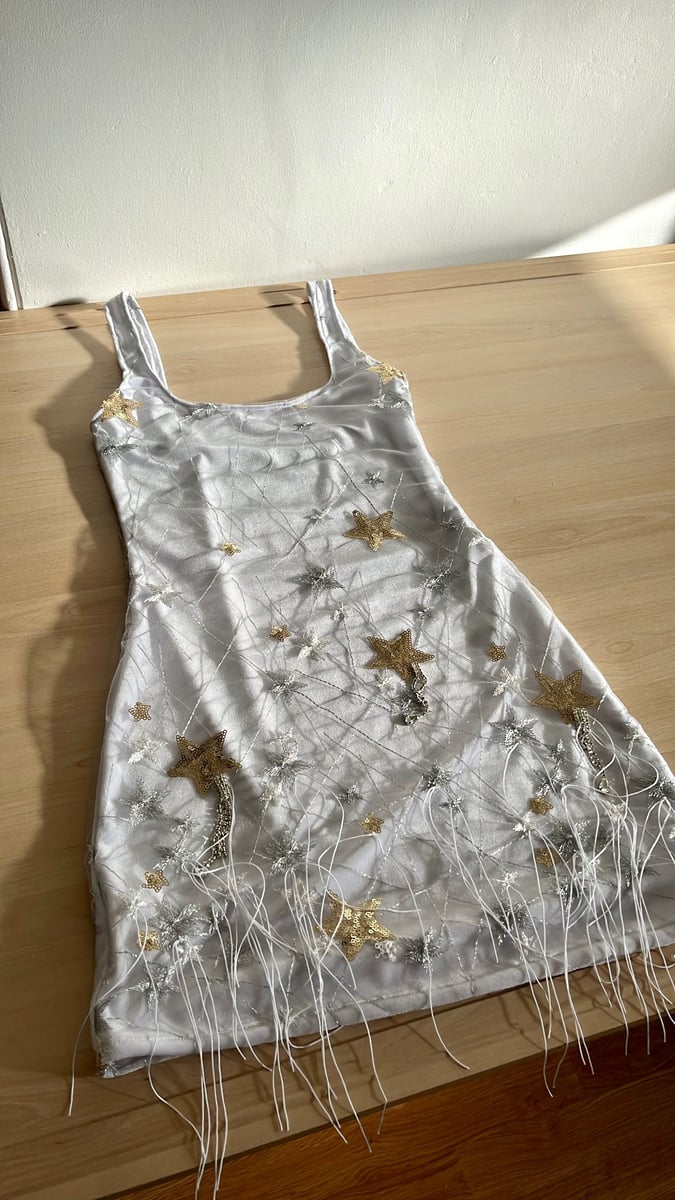 The Starry Night Dress. Star Embelleshed Grey Tulle, White Velvet Dress | ECcentric Clothing The Starry Night Dress. Star Embelleshed Grey Tulle, White Velvet Dress | ECcentric Clothing