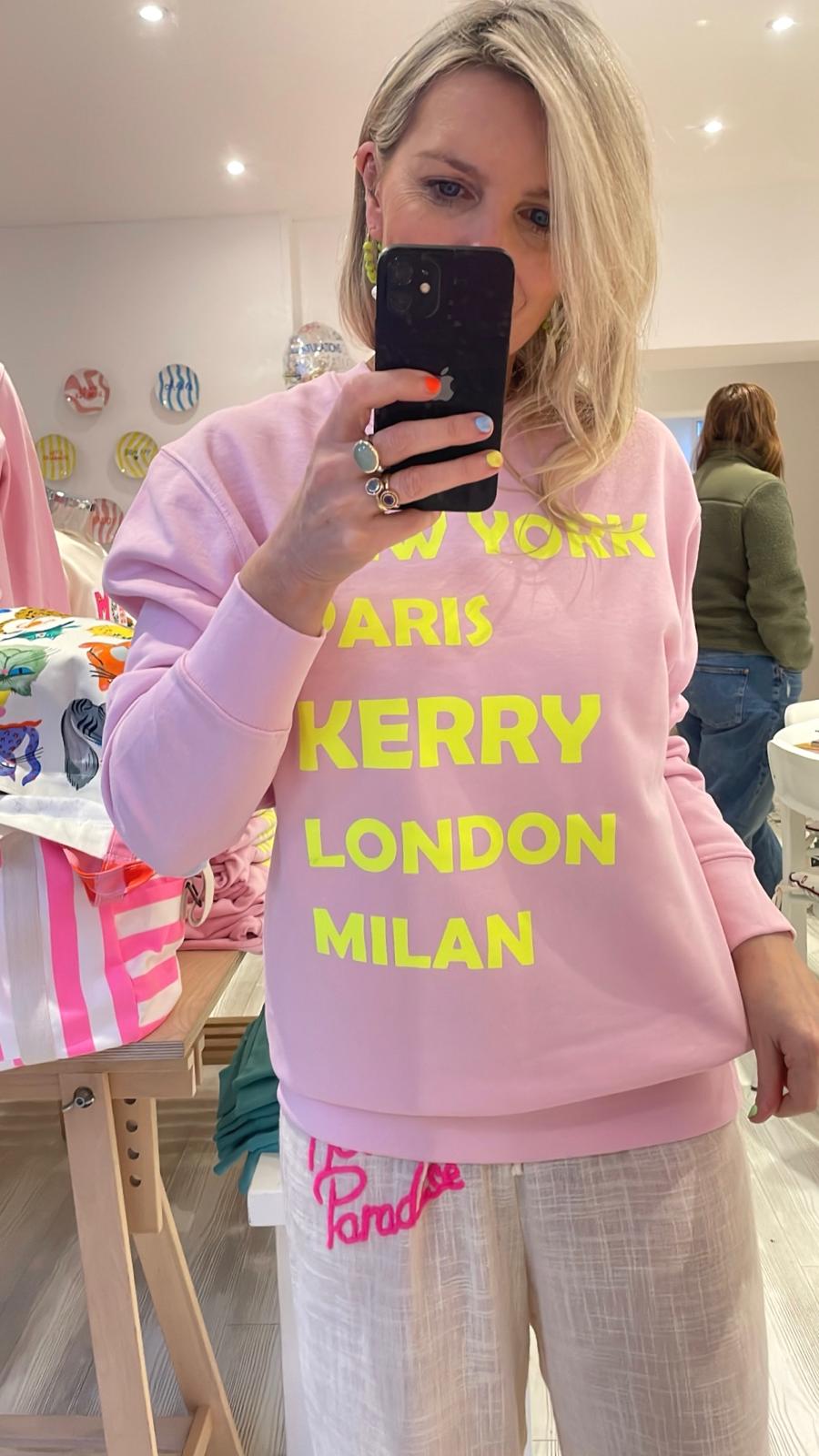 Image of Kerry Pink Neon Yellow Slogan Sweatshirt