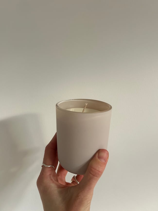 dove grey glass candle small 