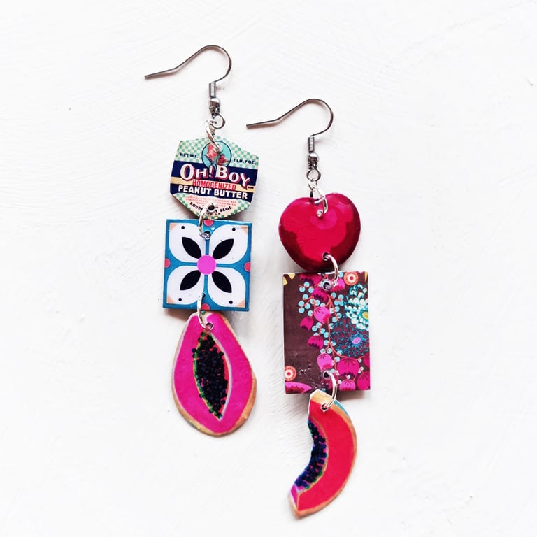‘peanut butter, candy apple and papaya’ – sunny side up earrings, singles or set