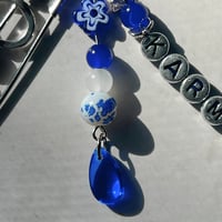 Image 3 of Stray Kids KARMA Keychain | Blue & Silver Beaded Keychain with Heart Clasp