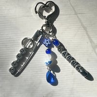 Image 1 of Stray Kids KARMA Keychain | Blue & Silver Beaded Keychain with Heart Clasp