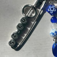 Image 2 of Stray Kids KARMA Keychain | Blue & Silver Beaded Keychain with Heart Clasp