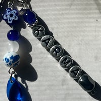 Image 5 of Stray Kids KARMA Keychain | Blue & Silver Beaded Keychain with Heart Clasp