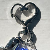 Image 4 of Stray Kids KARMA Keychain | Blue & Silver Beaded Keychain with Heart Clasp