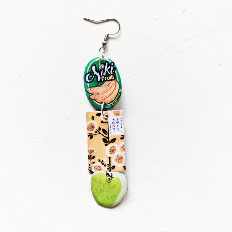 ‘green apple, banana floral’ – sunny side up earrings, singles or set Image 2