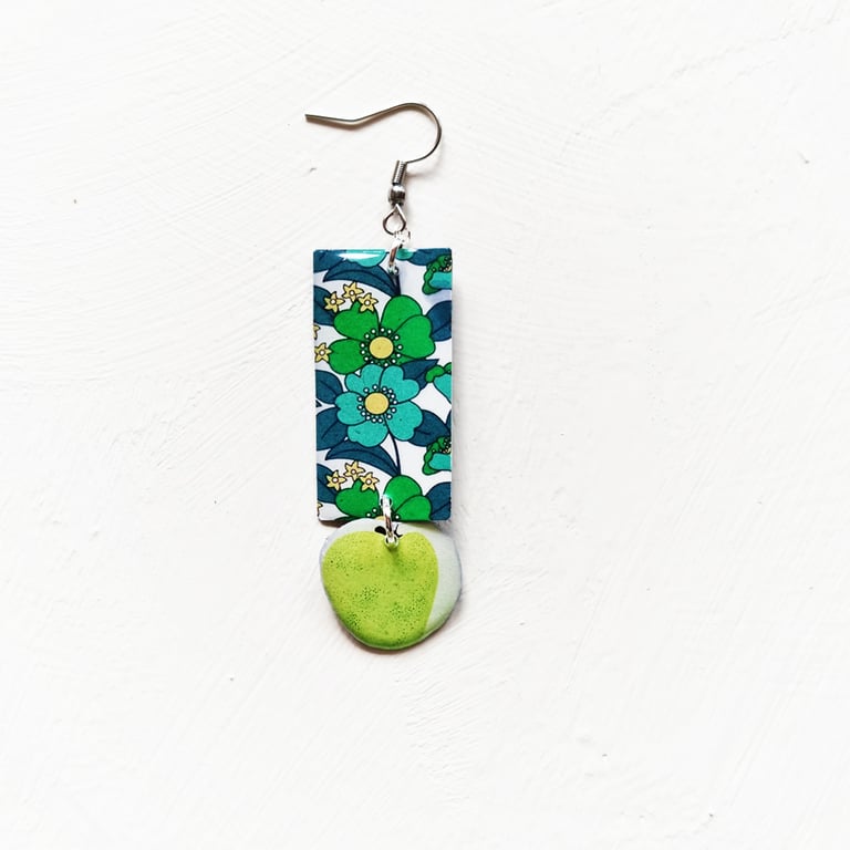 ‘green apple, banana floral’ – sunny side up earrings, singles or set Image 3