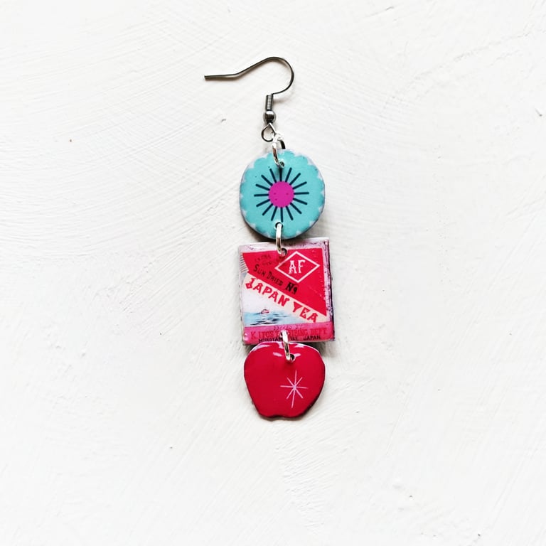 ‘red apple, cherry tea’ – sunny side up earrings, singles or set Image 3