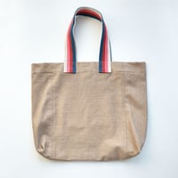 Image 1 of One-of-A-Kind Large Tote Bag with Stripe Handles. Boro Upcycled Oatmeal Denim 007-1