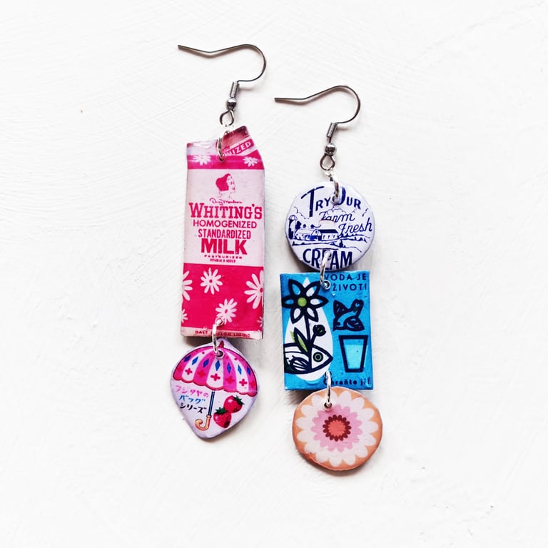 ‘strawberry milk and cream sky blue’ – sunny side up earrings, singles or set