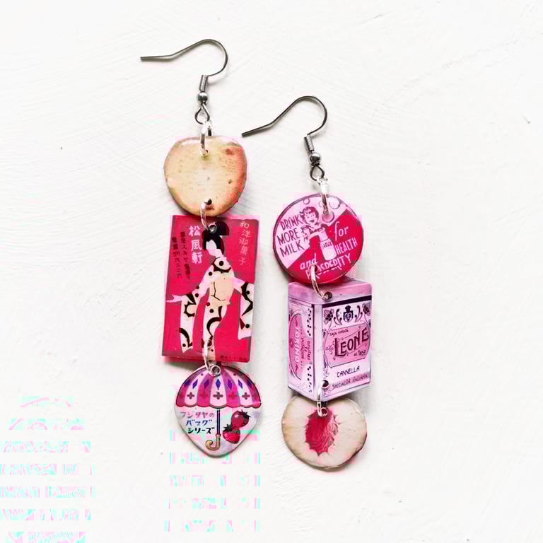 ‘japanese strawberry, tea tin and peach’ – sunny side up earrings, singles or set