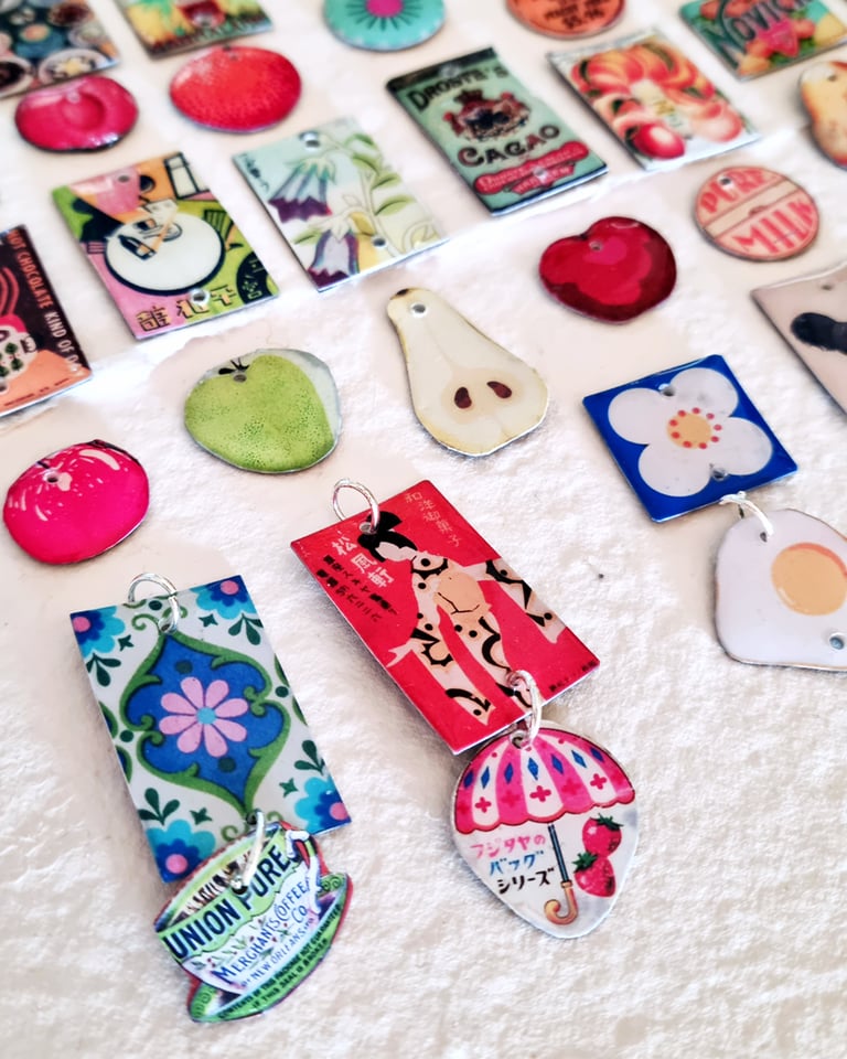 ‘japanese strawberry, tea tin and peach’ – sunny side up earrings, singles or set Image 5