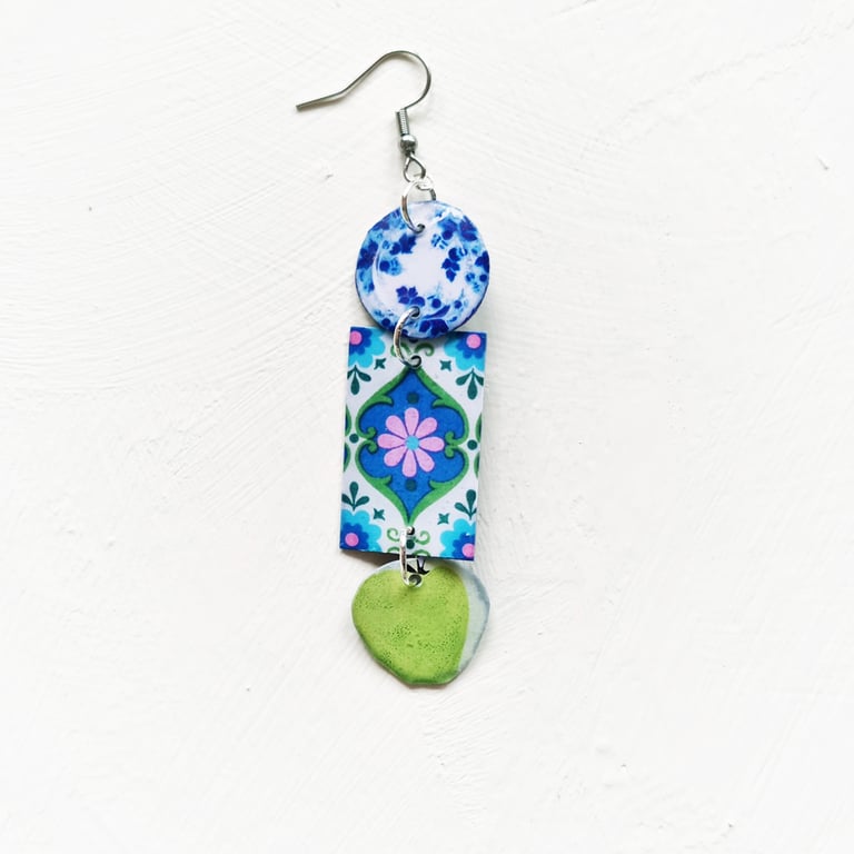 ‘matchless green coffee, floral blue’ – sunny side up earrings, singles or set Image 3