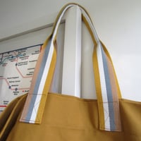 Image 4 of Ochre Canvas Tote Bags with Stripe Handles Each is One-of-a-Kind Upcycled 007:4 & 007:5 