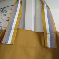 Image 5 of Ochre Canvas Tote Bags with Stripe Handles Each is One-of-a-Kind Upcycled 007:4 & 007:5 