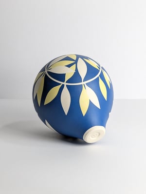 Image of Medium Blue, Yellow & White Leaf Vessel 