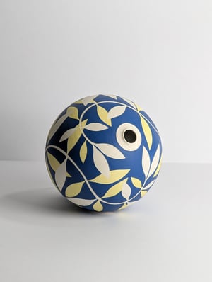 Image of Medium Blue, Yellow & White Leaf Vessel 