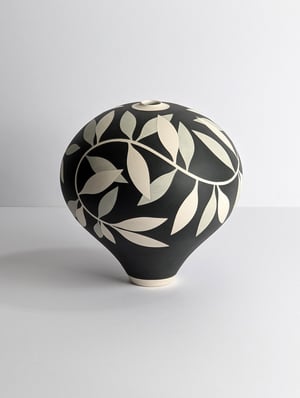 Image of Medium Black, Grey & White Leaf Vessel 