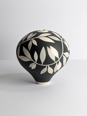 Image of Medium Black, Grey & White Leaf Vessel 