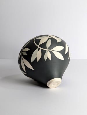 Image of Medium Black, Grey & White Leaf Vessel 
