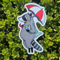 Image 2 of Raccoon with Umbrella Vinyl Sticker