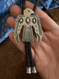 Image 5 of WL&A Handmade Ingot Repousse Thunderbird Bolo Tie 