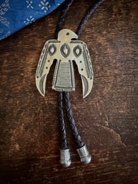 Image 3 of WL&A Handmade Ingot Repousse Thunderbird Bolo Tie 
