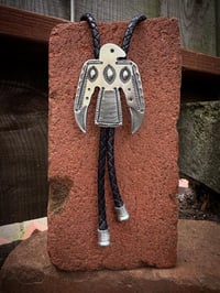 Image 6 of WL&A Handmade Ingot Repousse Thunderbird Bolo Tie 