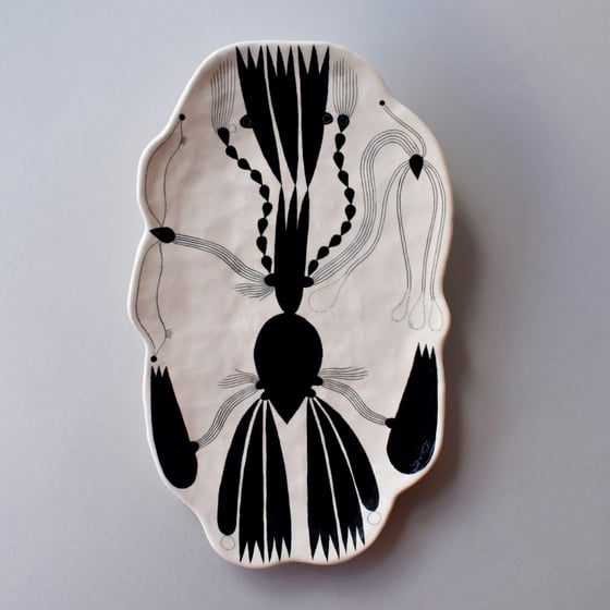 Image of Black Abstract Plant Plate
