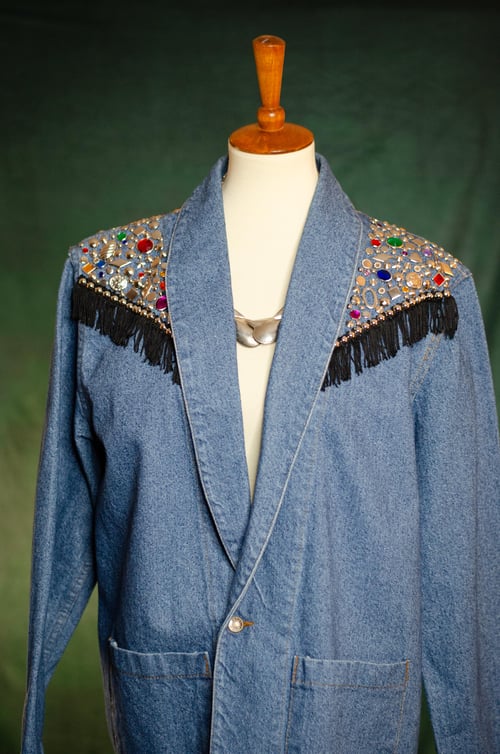 Image of Vintage Shimere Embellished Fringe Denim Blazer