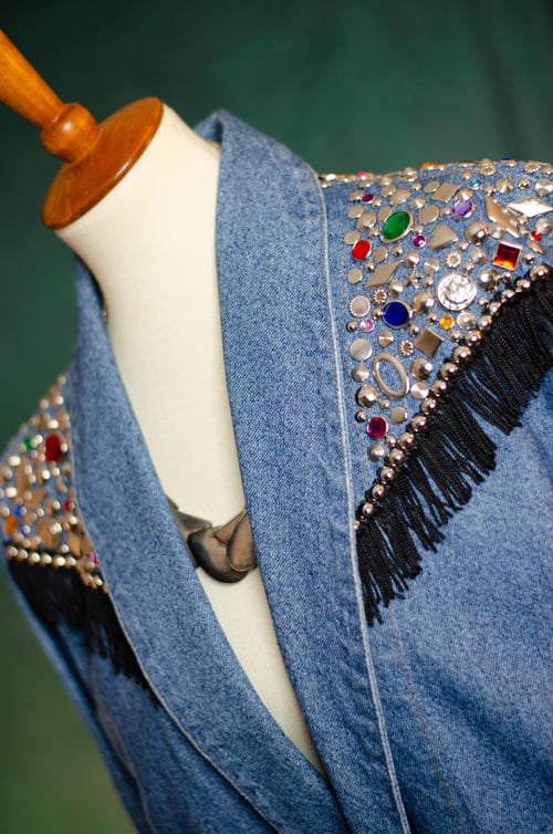 Image of Vintage Shimere Embellished Fringe Denim Blazer
