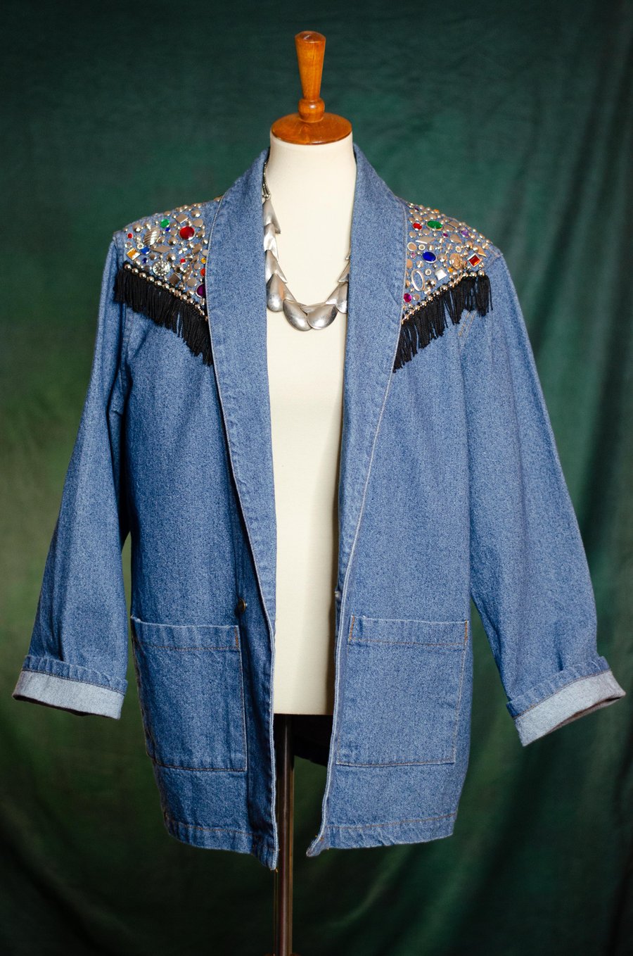 Image of Vintage Shimere Embellished Fringe Denim Blazer