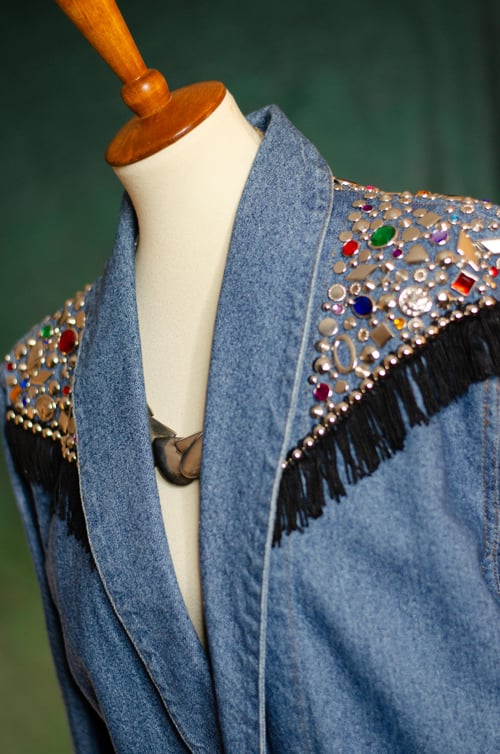 Image of Vintage Shimere Embellished Fringe Denim Blazer