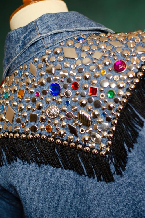 Image of Vintage Shimere Embellished Fringe Denim Blazer