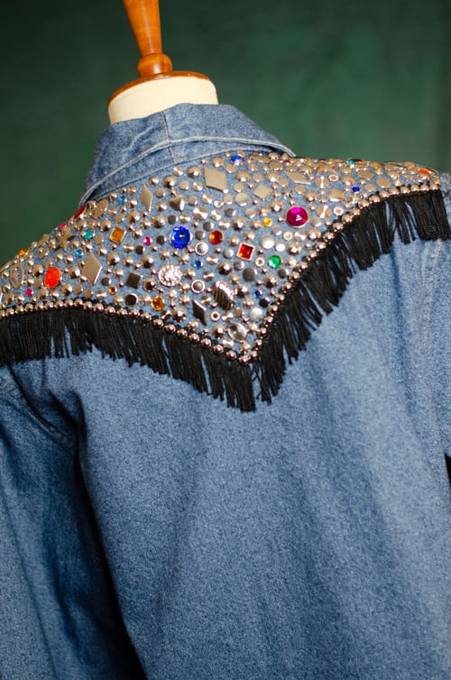 Image of Vintage Shimere Embellished Fringe Denim Blazer
