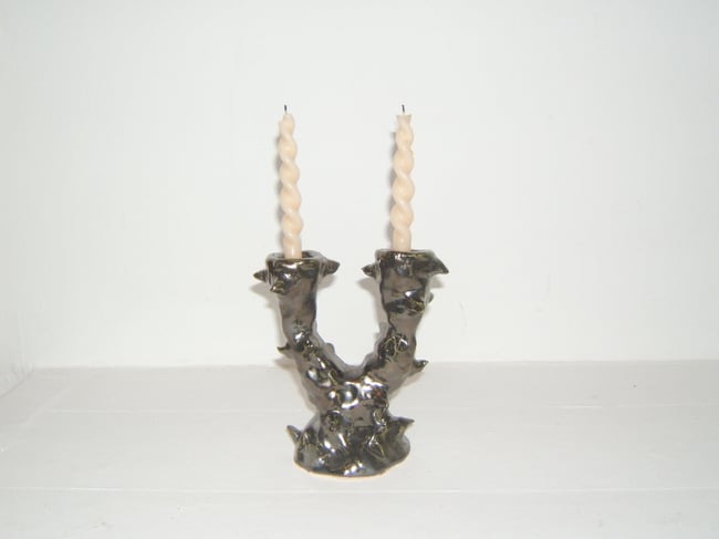 Chrome Candle Holder with Thorns