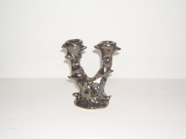 Chrome Candle Holder with Thorns