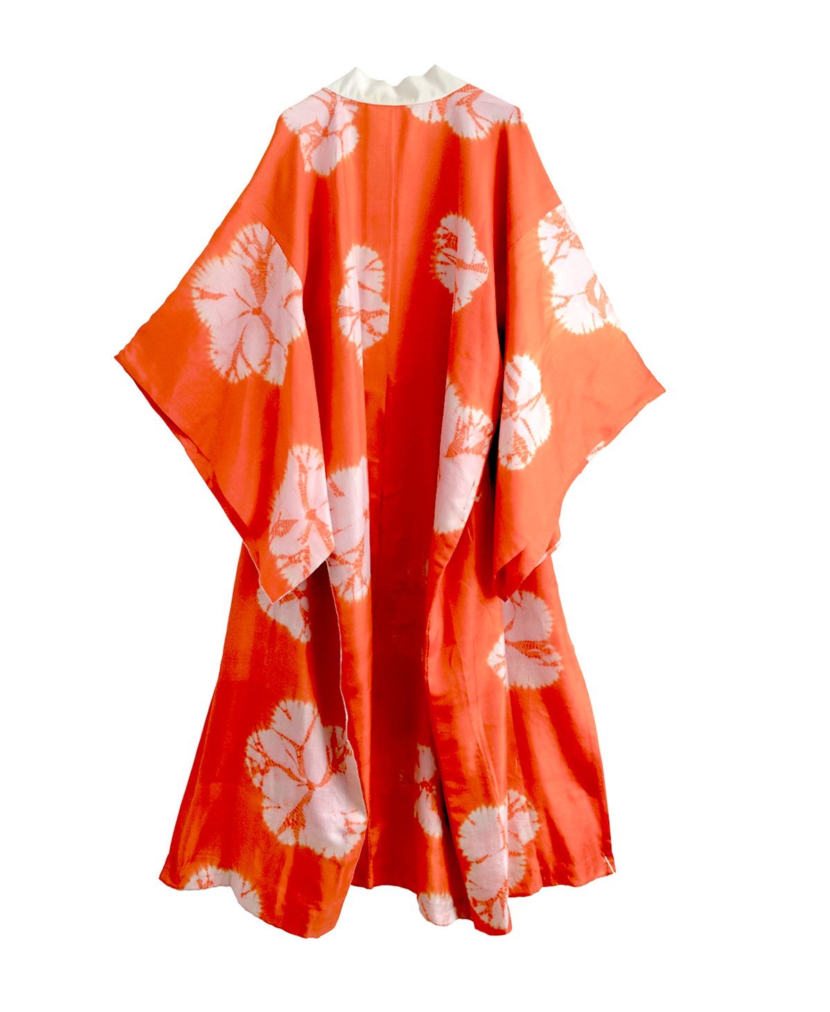 Image of Kimono dame af orange silke med lyserøde shibori blomster
