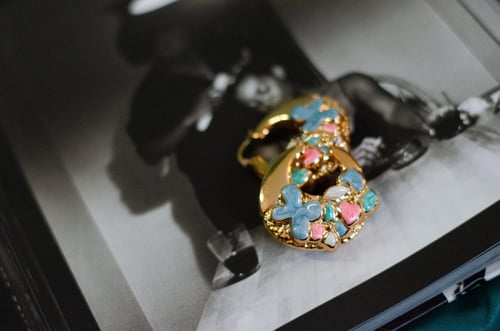 Image of Modern Chidima 3D Floral Enamel Gold Tone Hoop Earrings