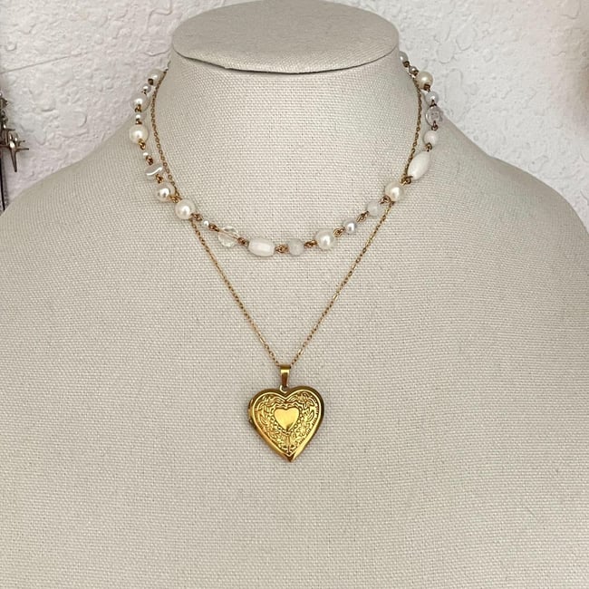 rustic gold and whites necklace