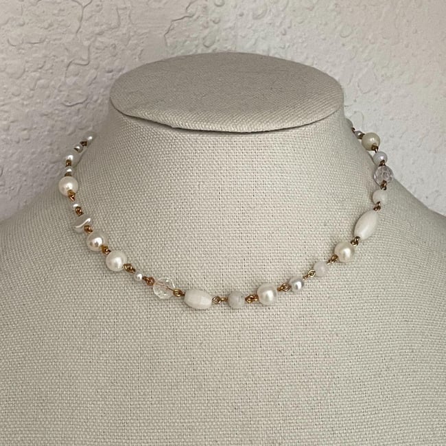 rustic gold and whites necklace