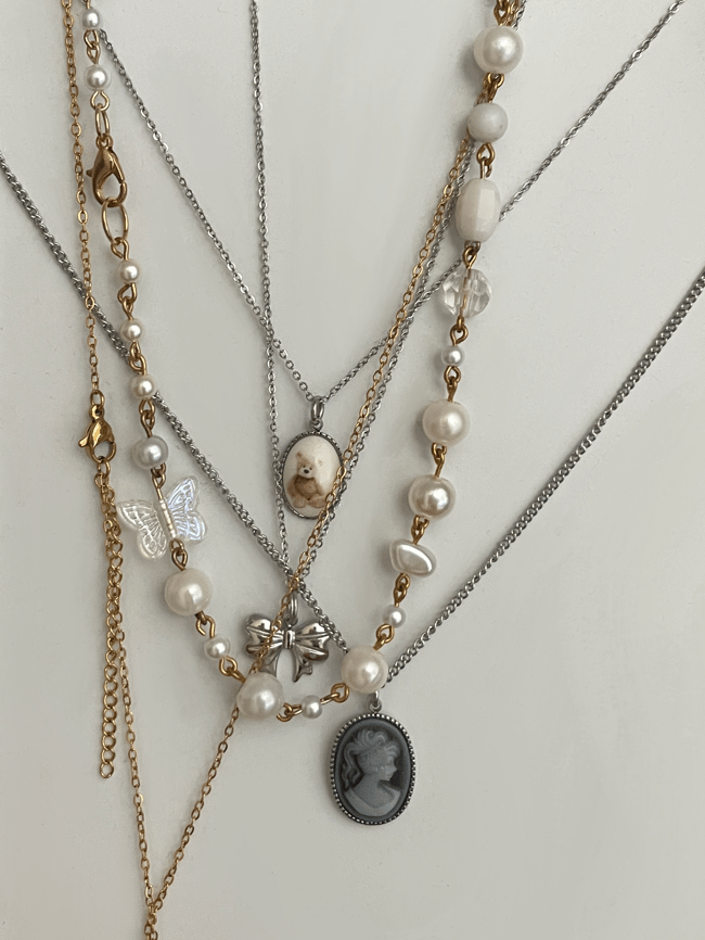 rustic gold and whites necklace