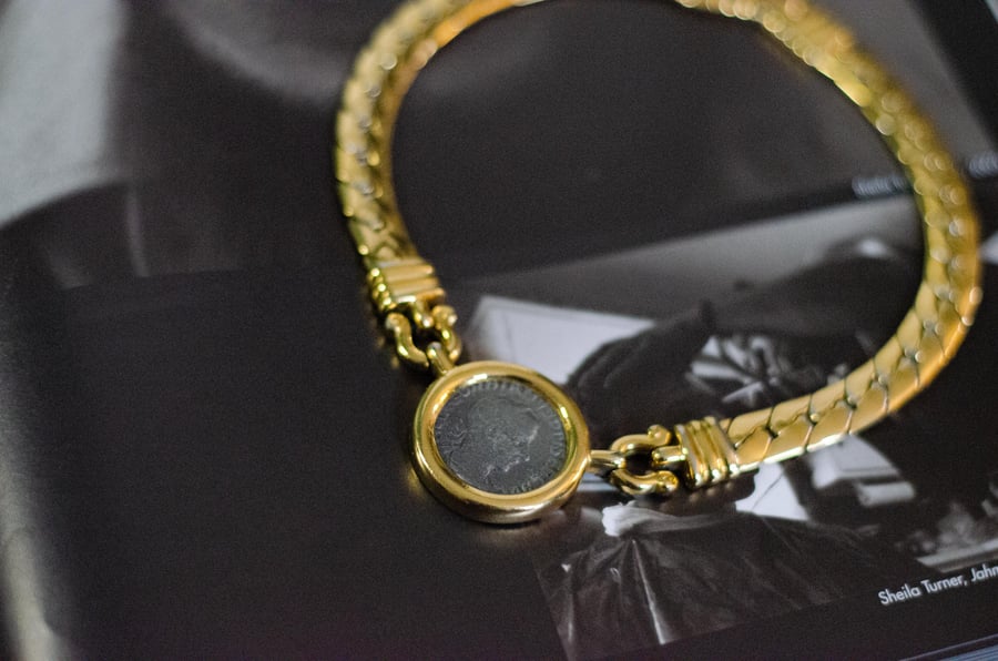 Image of Vintage Niokkole' Gold Tone Black Coin Necklace