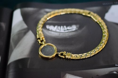 Image of Vintage Niokkole' Gold Tone Black Coin Necklace