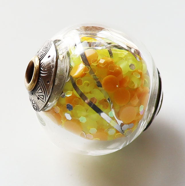 Dayglo Daffodil Party Ball - glass+metal - discordant yellows strike a lovely tone