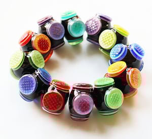 Rainbow Flames Fly-Eye Rondells - 12 quite colorful beads
