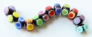 Rainbow Flames Fly-Eye Rondells - 12 quite colorful beads
